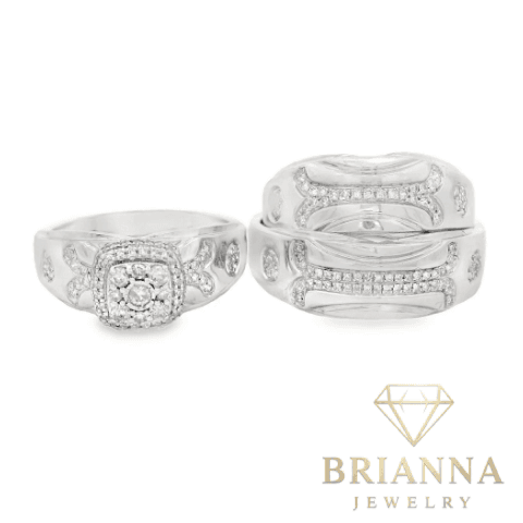 14k White Gold Trio Set Square Diamond 💎 Design Rings – Brianna Jewelry joya brianna jewelry