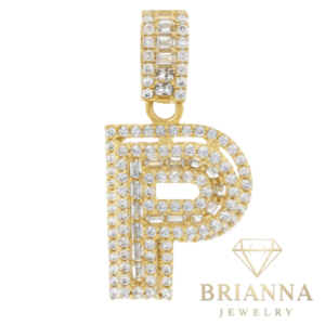 14K Initial (P) CZ Baguette Pendant – Brianna Jewelry joya brianna jewelry
