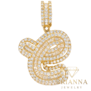 14K Initial (C) CZ Baguette Script Pendant – Brianna Jewelry joya brianna jewelry