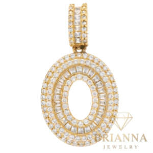 14K Initial (O) CZ Baguette Script Pendant – Brianna Jewelry joya brianna jewelry