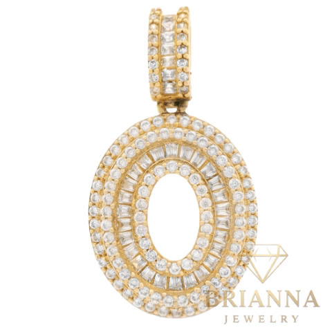14K Initial (O) CZ Baguette Script Pendant – Brianna Jewelry joya brianna jewelry