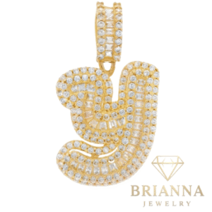 14K Initial (Y) CZ Baguette Script Pendant – Brianna Jewelry joya brianna jewelry