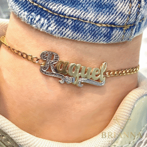 14 K Custom Double Plate Name 🤍 Ankle Bracelet – Brianna Jewelry joya brianna jewelry