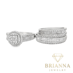 14k White Gold Trio Set Diamond 💎 Center Baguette Rings – Brianna Jewelry joya brianna jewelry