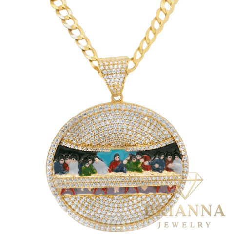 14K Santa Cena CZ Pendant W/ Solid Cuban Chain (5.7MM – 24” Inches) – Brianna Jewelry joya brianna jewelry