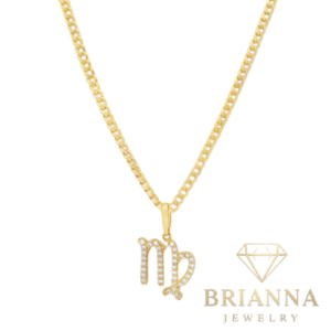 14K Virgo Zodiac Sign Pendant W/ Solid Cuban Chain (16″ Inches) – Brianna Jewelry joya brianna jewelry