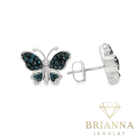 14k (10.5MM) Butterfly Blue Diamond Earrings 💎 – Brianna Jewelry joya brianna jewelry