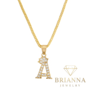 14k Initial 👑 CZ Pendant W/ Hollow Franco Chain (16” Inches) – Brianna Jewelry joya brianna jewelry