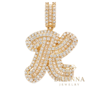 14K Initial (K) CZ Baguette Script Pendant – Brianna Jewelry joya brianna jewelry