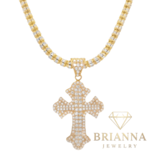 14k Cross CZ Pendant W/ Iced Chain (3.3MM – 24″ Inches) – Brianna Jewelry joya brianna jewelry