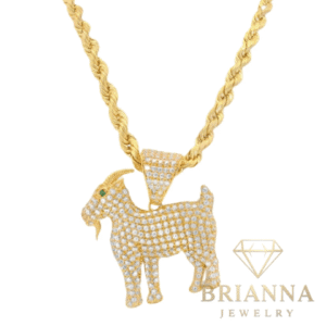 14K Goat CZ Pendant w/ Hollow Rope Chain (4MM – 22” Inches) – Brianna Jewelry joya brianna jewelry