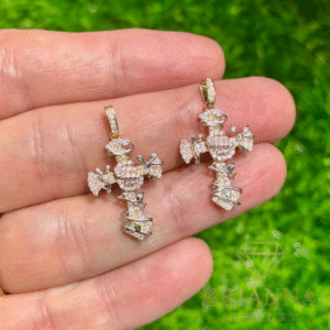 14K Moissanite Tricolor Cross Leaves Pendant (1.2” Inches) – Brianna Jewelry joya brianna jewelry