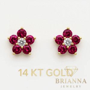 14K CZ Red Flower 🌺 Earrings – Brianna Jewelry joya brianna jewelry