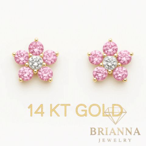 14K CZ Pink Flower 🌺Earrings – Brianna Jewelry joya brianna jewelry