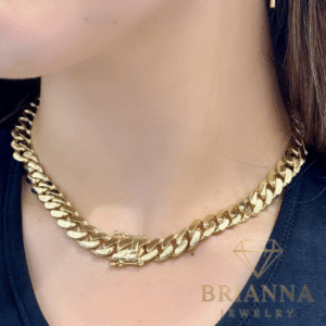 14 K Cuban Semi Solid Choker (9.8MM – 18” Inches) – Brianna Jewelry joya brianna jewelry