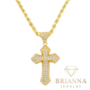 14k Cross CZ Pendant W/ Hollow Rope Chain (22” Inches) – Brianna Jewelry joya brianna jewelry