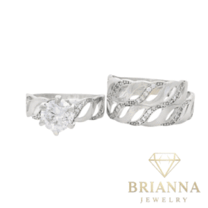 14k Trio Set White Gold CZ Cuban Fancy Wedding Rings – Brianna Jewelry joya brianna jewelry