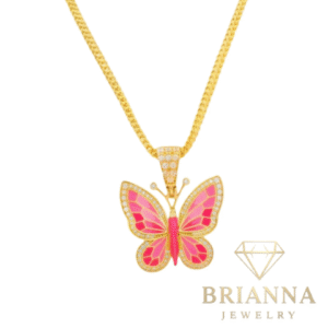 14K Butterfly (Pink) Pendant + Hollow Franco Chain 18” Inches – Brianna Jewelry joya brianna jewelry