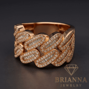 14K Rose Gold Men’s 💎 Baguette Diamond Cuban Ring – Brianna Jewelry joya brianna jewelry