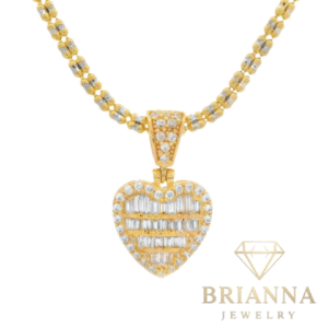 14K Heart 🤍 CZ Pendant W/ Moon Iced Chain (16” Inches) – Brianna Jewelry joya brianna jewelry
