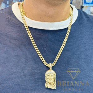 14k Jesus Face CZ Pendant W/ Hollow Cuban Chain (7MM / 24” Inches)  –
Brianna Jewelry joya brianna jewelry