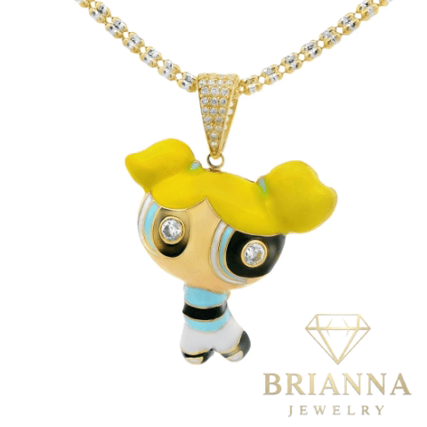 14K CZ PP Burbuja Pendant W/ Moon Ice Chain (2.5MM – 16″ Inches) – Brianna Jewelry joya brianna jewelry