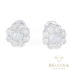 14k White Gold Flower Baguette Diamonds 💎 VS Earrings – Brianna Jewelry joya brianna jewelry
