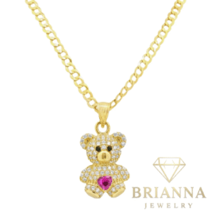 14K Teddy Bear CZ Pendant w/ Solid Cuban Chain (18” Inches) – Brianna Jewelry joya brianna jewelry