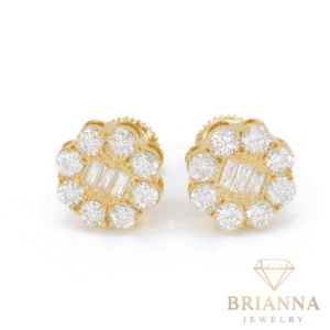 14k Yellow Gold Flower Diamonds 💎 VS Earrings – Brianna Jewelry joya brianna jewelry