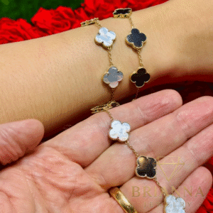 14 k Double Sided (Black & white) Clover Fancy Bracelet – Brianna Jewelry joya brianna jewelry