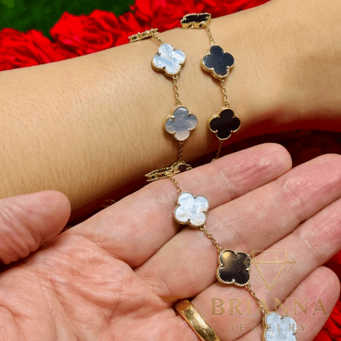 14 k Double Sided (Black & white) Clover Fancy Bracelet – Brianna Jewelry joya brianna jewelry