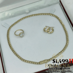 14 K Hollow Cuban Choker + Hoops + CZ Ring (5MM / 16” Inches) – Brianna Jewelry joya brianna jewelry