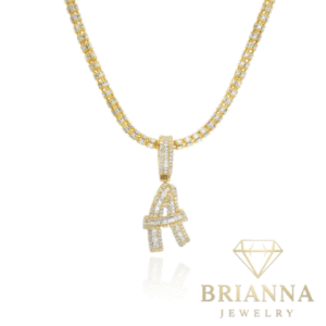 14K Initial (A) Diamond 💎 W/ Moon Iced Chain (3MM – 16″ Inches) – Brianna Jewelry joya brianna jewelry