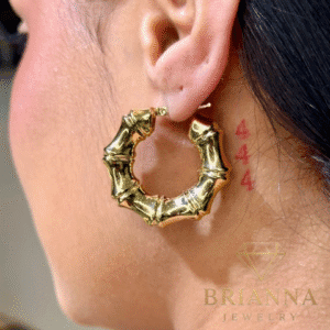 14K Bamboo PUFF Hoops Earrings (1.2” Inch) – Brianna Jewelry joya brianna jewelry