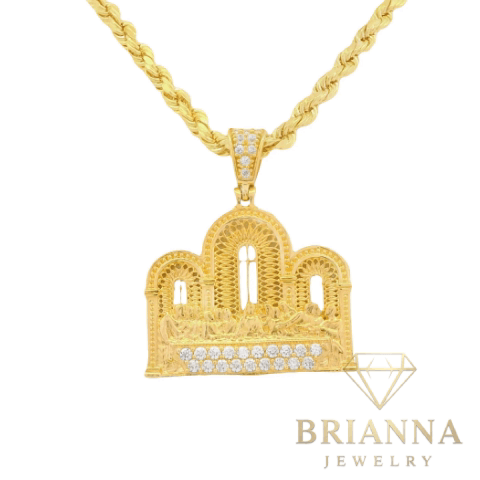 14k Last Supper CZ Pendant W/ Hollow Rope Chain (22” Inches) – Brianna Jewelry joya brianna jewelry