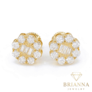 14k Yellow Gold Flower Baguette Diamonds 💎 VS Earrings – Brianna Jewelry joya brianna jewelry