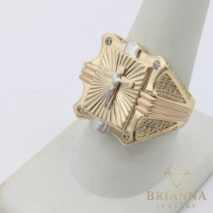 14k Tricolor Cross Men’s Ring – Brianna Jewelry joya brianna jewelry
